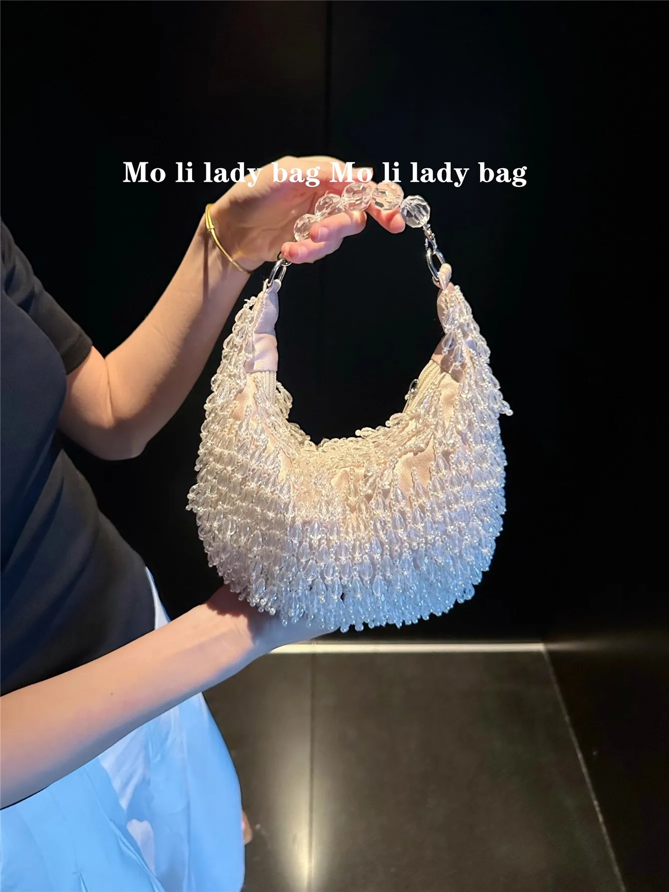 

Transparent Beads Beading Tassel Hobo Bag Beads Beaded Handmade Women Handbag Luxury Banquet Bag Wedding Party Clutch Purse