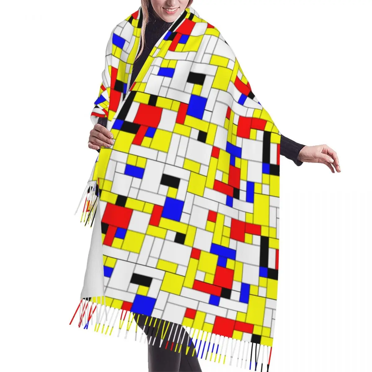 

Piet Mondrian Minimalist De Stijl Modern Art Scarf Wrap Women Long Winter Warm Tassel Shawl Unisex Fashion Versatile Scarves