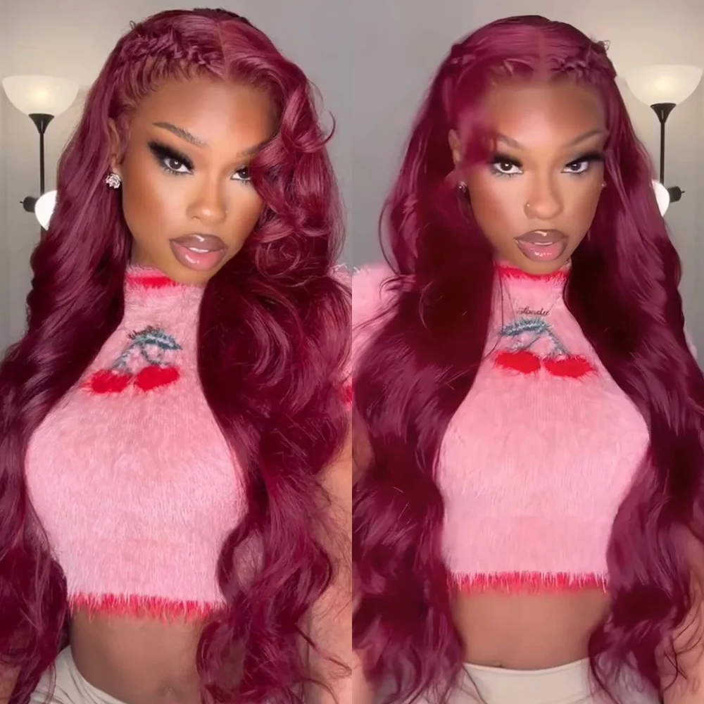 

Бордовый 13x6 Hd Объемная волна Кружева Фронтальный парик из 100% человеческих волос для женщин 30 34 дюйма 99j Красный цвет Дешевые парики Распродажа Плотность 250
