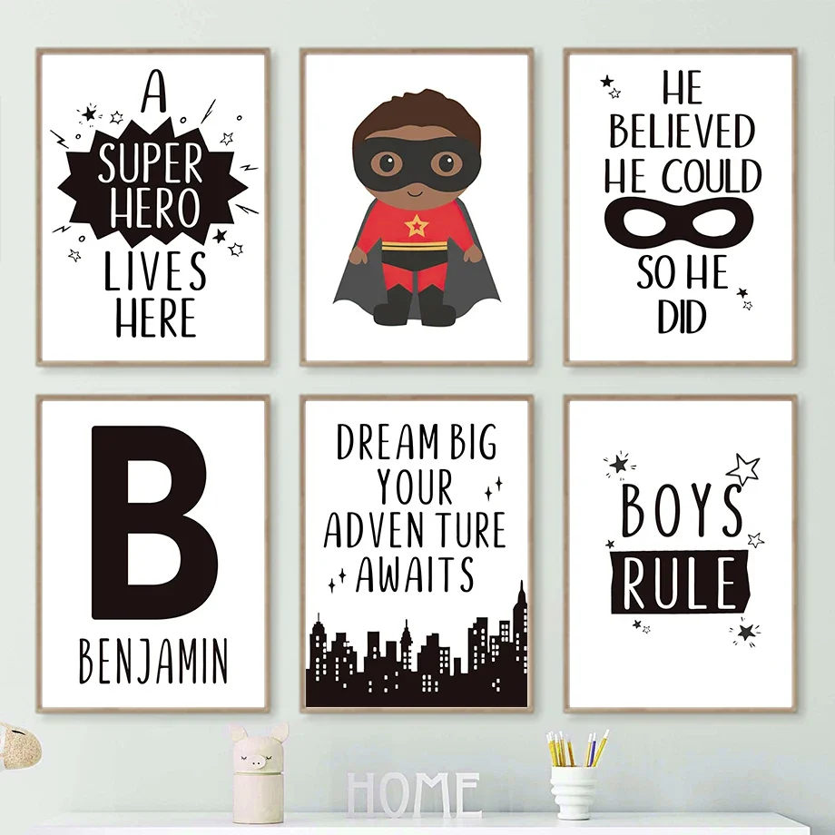 Super Boy At Home Customized Name Wall Art Canvas Painting Kids Hero Nordic Posters And Prints Child Bedoom Decoration Pictures