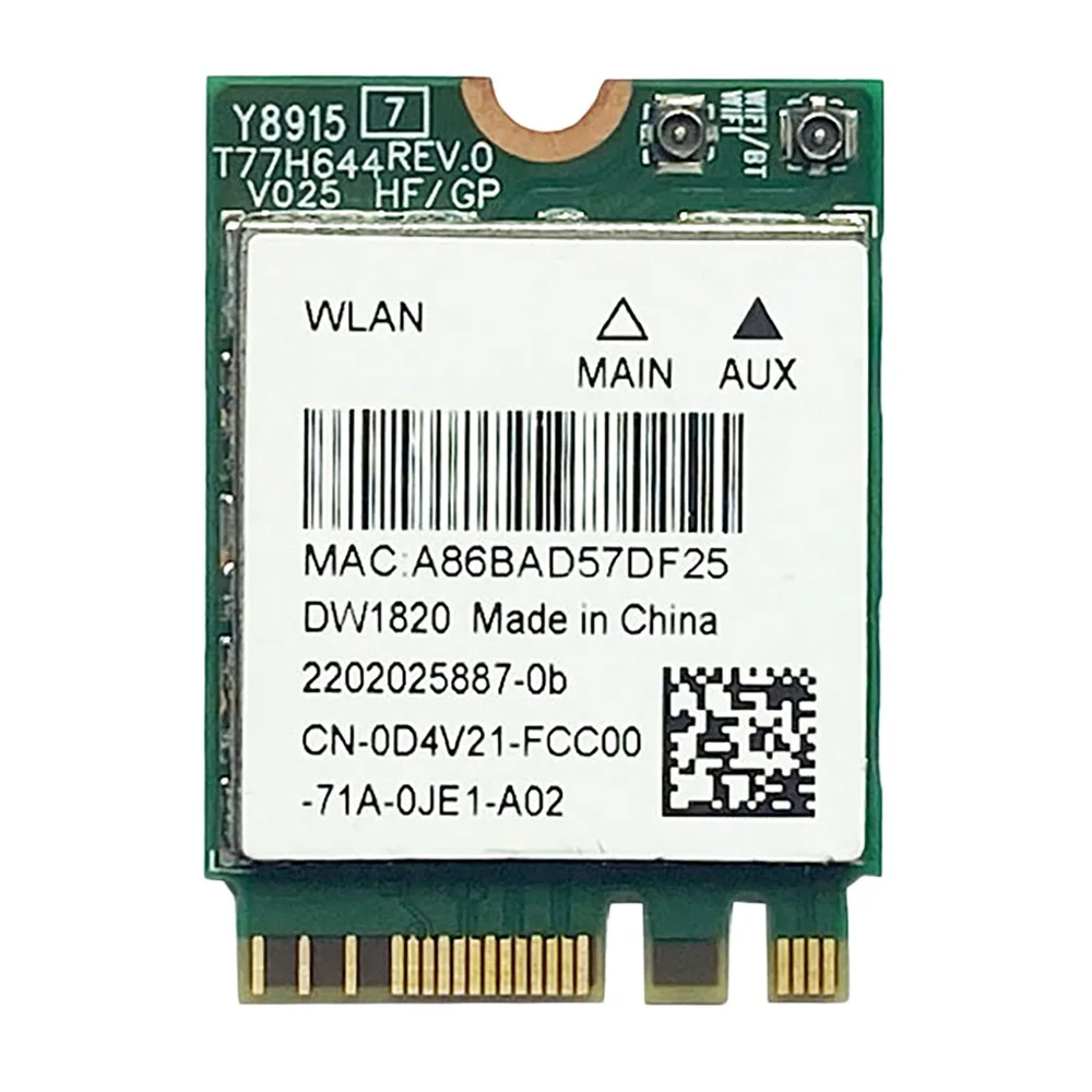 Replacement DW1820 QCNFA344A Wireless Network Card 2.4G+5G Dual-Band Gigabit Bluetooth 4.1 NGFF Network Card Supports 802.11AC