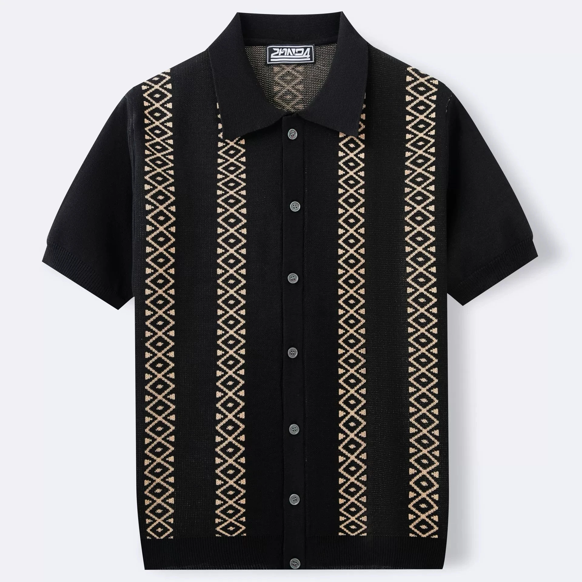 

European and American men's summer striped jacquard knitted shirt short sleeved cardigan casual polo shirt