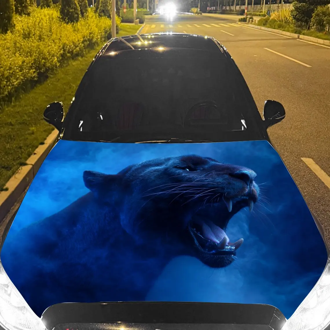Car Decals Panthers with Sleek Fur, Roaring Expressions, and a Blue Mist - Themed Backdrop Car Hood Sticker, Waterproof Self - A