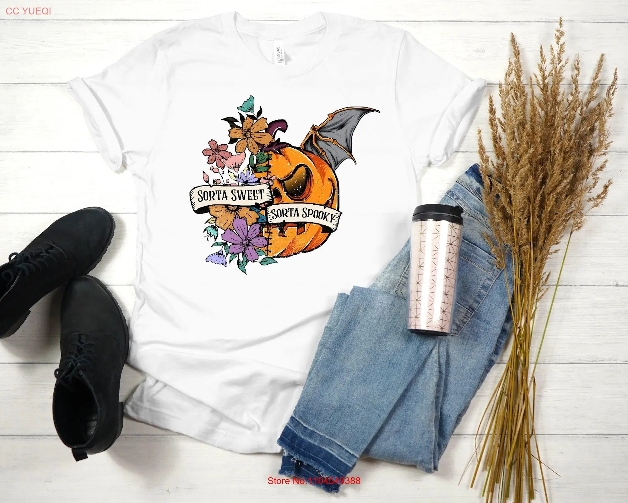 

Футболка Sweet Sorta Spooky с цветком и тыквой на Хэллоуин, тыква, вечеринка ужасов, сарказм, сезон с длинными или короткими рукавами