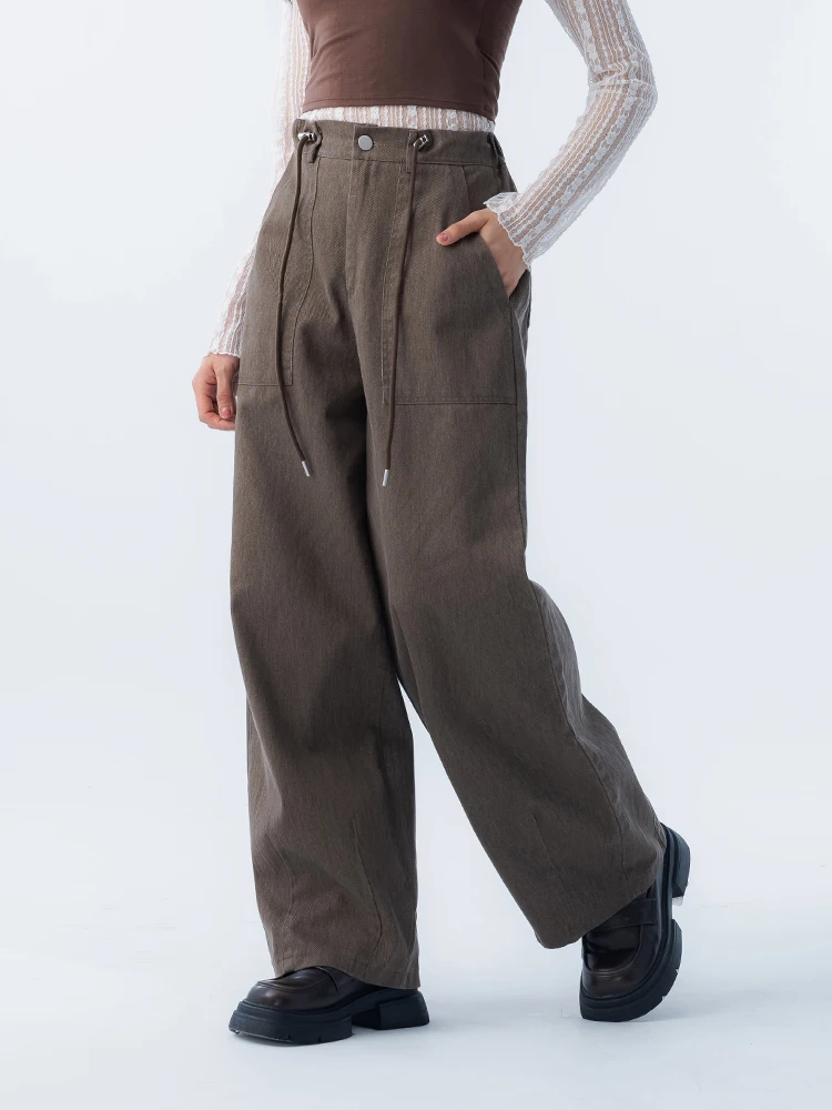 

Женские брюки Queenshop: Новинка Весна-Лето, повседневные, с эффектом потертости, на шнурке, с большими карманами, прямые, из хлопка с эффектом шелка, с высокой талией