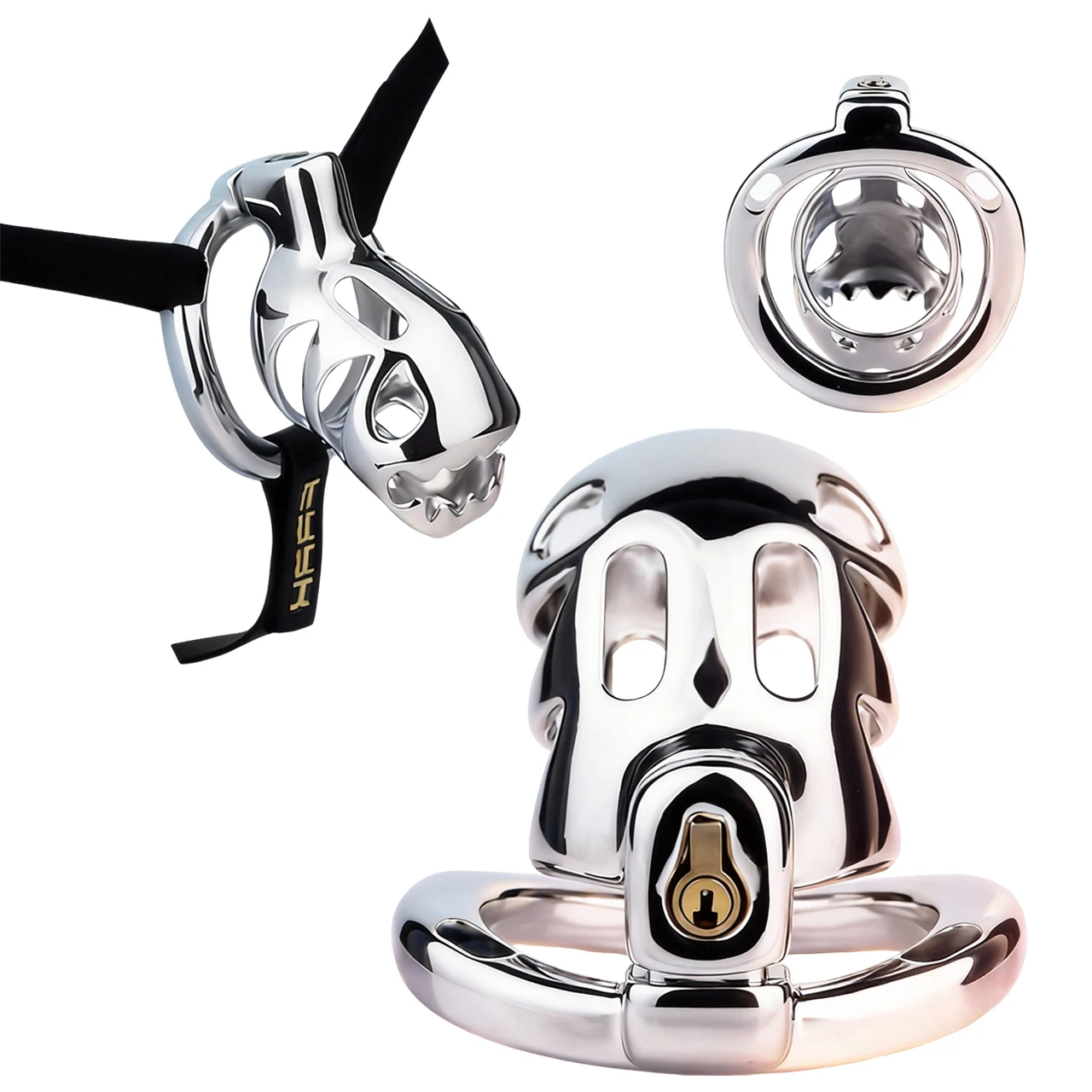 FRRK Metal Breathable Chastity Lock Adult Male Abstinence Device Cock Ring Adjustable Auxiliary Belt Femboy Erotic Game Products