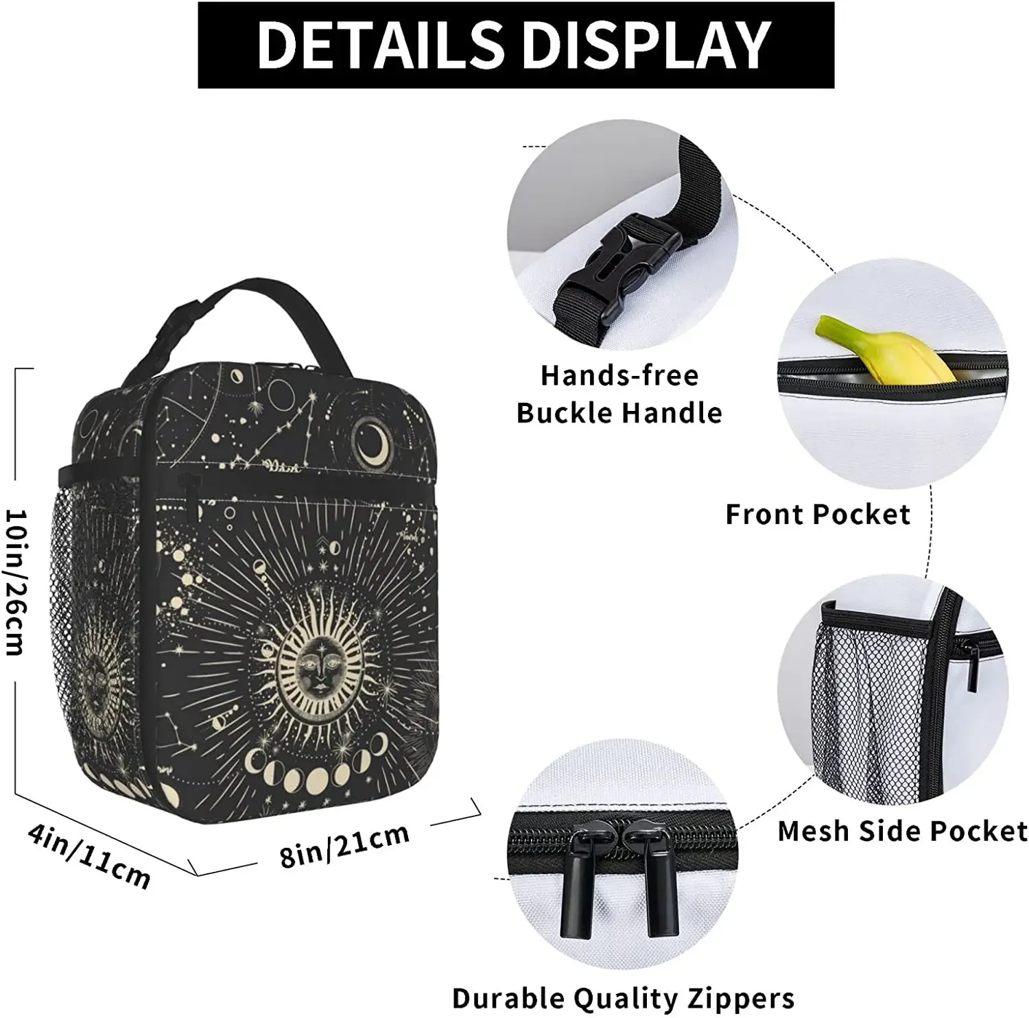 Sun and Moon Mystic Goth Witchy Lunch Box Reusable Insulated Totes Lunch Bag Thermal Cooler for Men Women Work Office Picnic