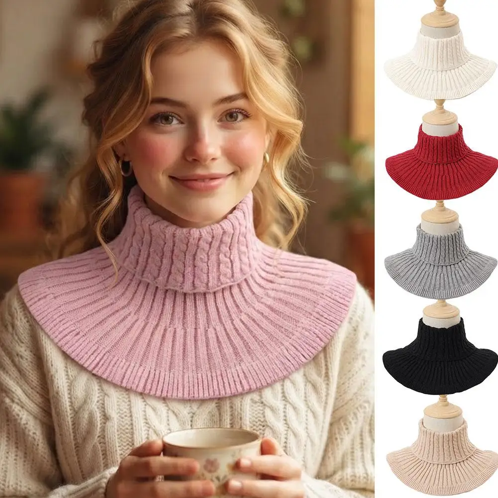 Winter Fashion Warm Neck Guard Collar, Detachable Cotton Knitted False Turtleneck Cover Head Collar for Women