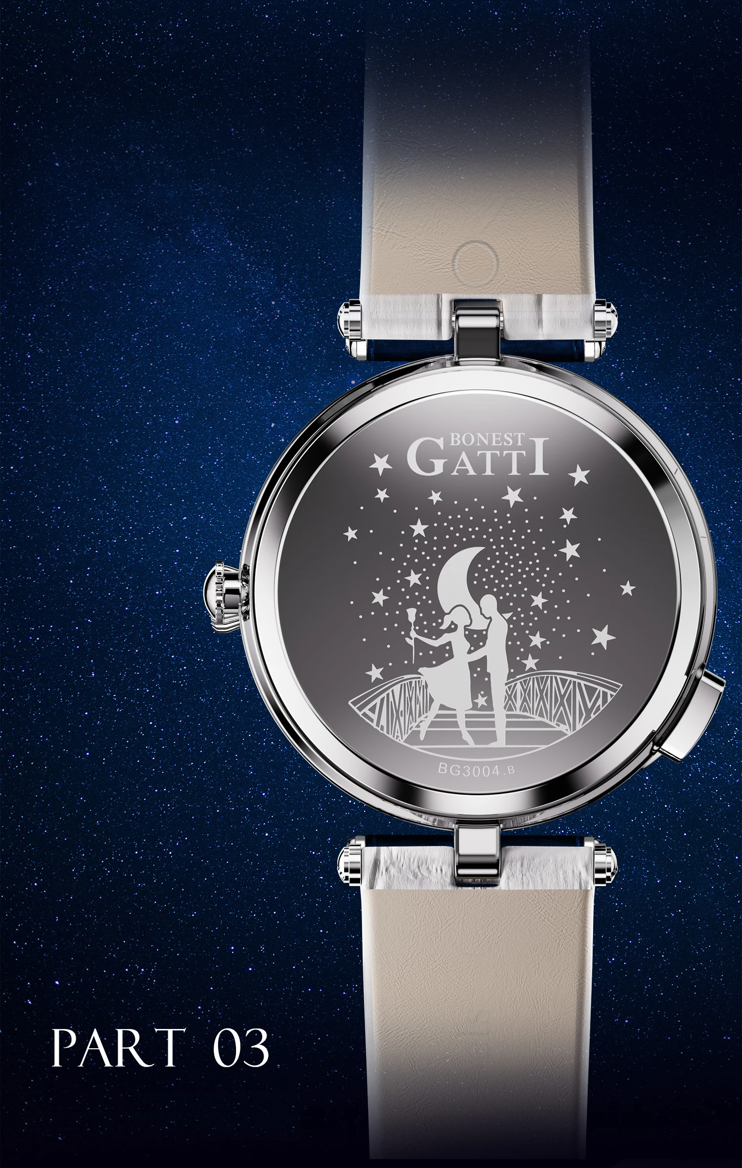 BONEST GATTI Women Quartz Watch 37mm Ladies Wristwatch Sapphire Glass Luminous Lover's Bridge Couples can Move