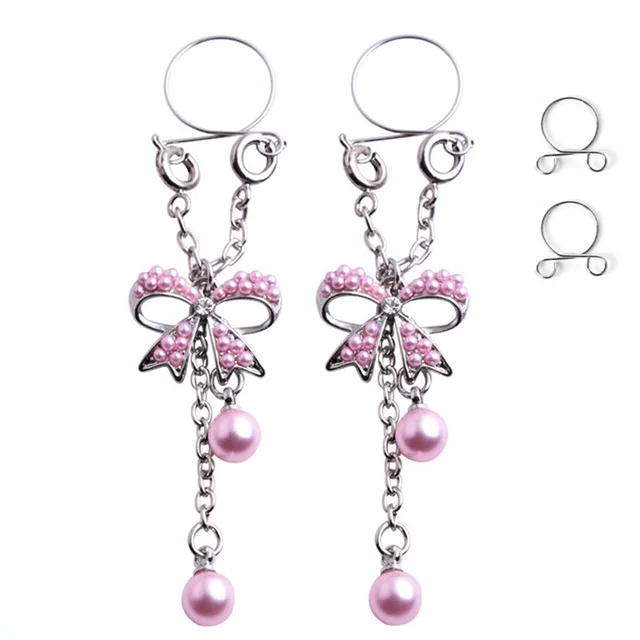 1 Paar sexy Quasten-Kristall-Schmetterlings-Anhänger, gefälschter Nippelring für Frauen und Mädchen, verstellbarer künstlicher Nippel-Piercing-Körperschmuck