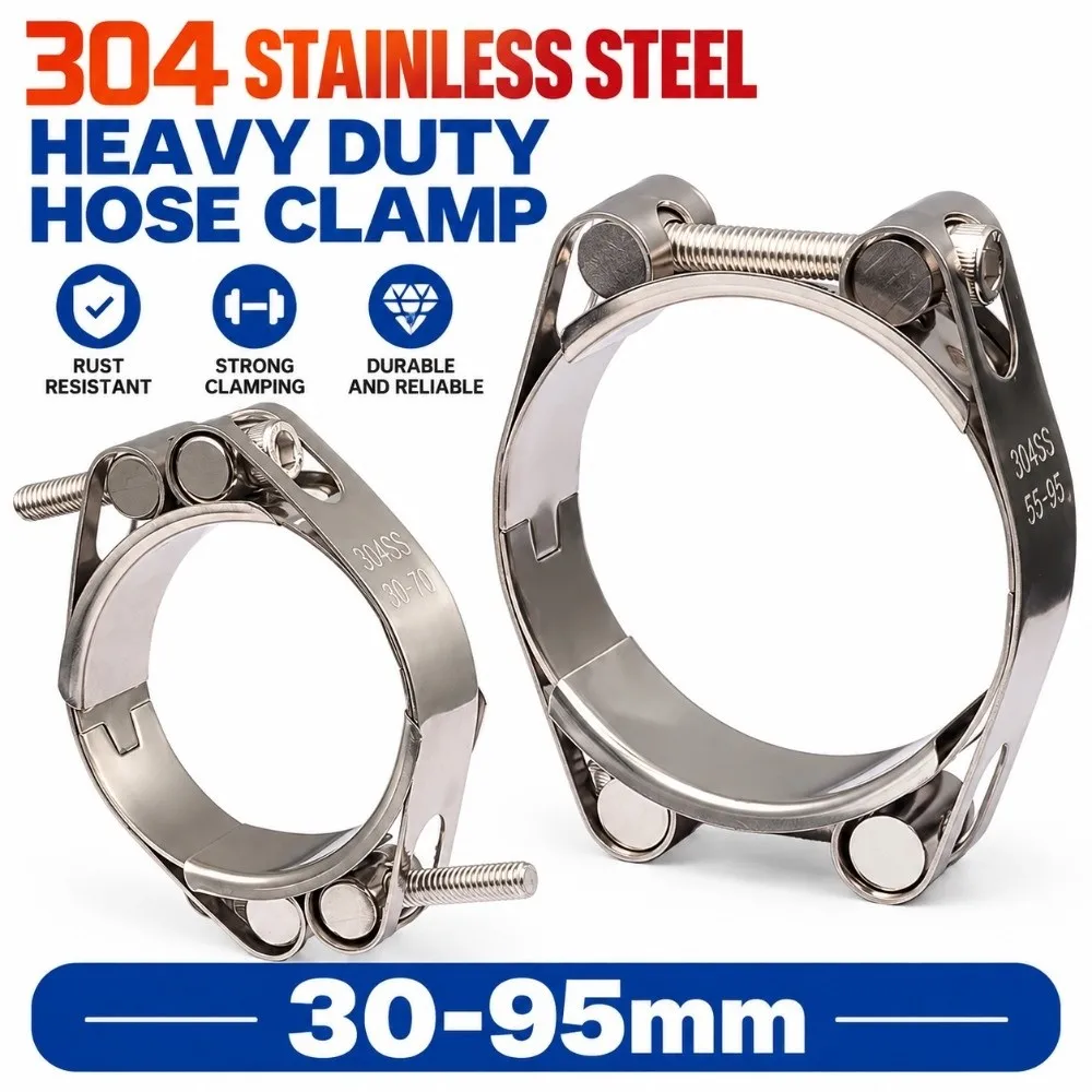 304 Stainless Steel T-Bolt Hose Clamp Double-head Strong Throat Exhaust Pipe Clamp Strong Throat Clamp for Pressure Hoses