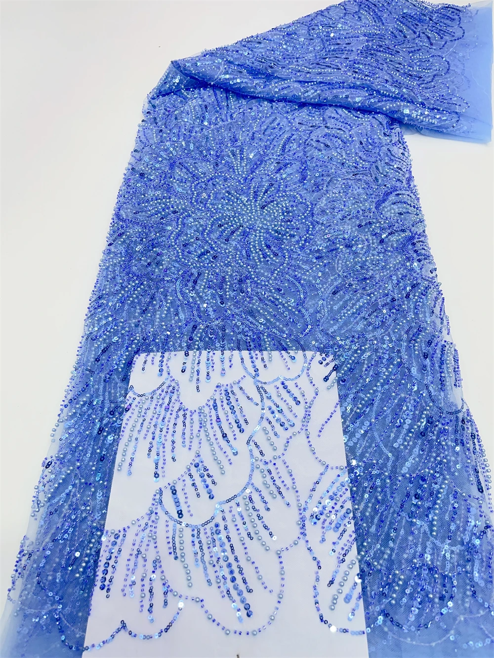 

African Tulle Lace Fabric 2025 French Net Sequins Fabric Sewing Embroidery With Beads Lace Tulle Mesh Nigeria Dress 5 Yards