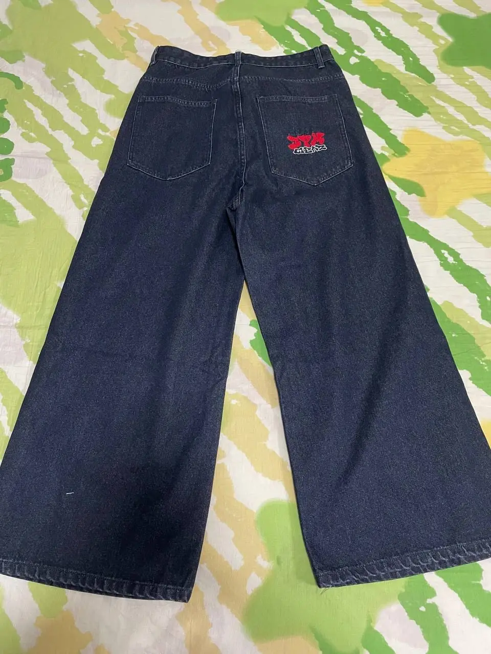 Calça jeans de perna reta lavada masculina, calça casual Y2K jeans folgada bordada, calça cargo nova rocha, calça jeans de perna larga, roupa de rua