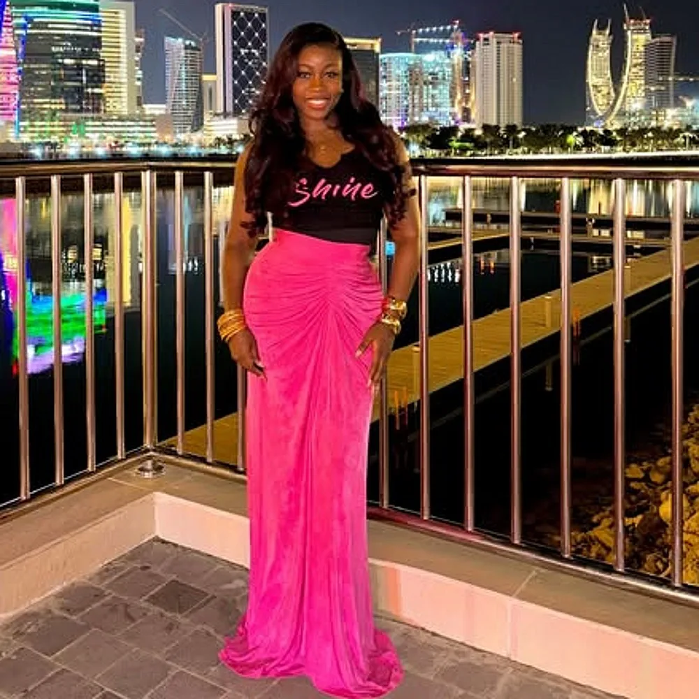 Hot Pink Velvet Mermaid Skirt For Women High Waist Evening Party Skirts Long Aso Ebi Black Girls Formal Dance Birthday Skirt