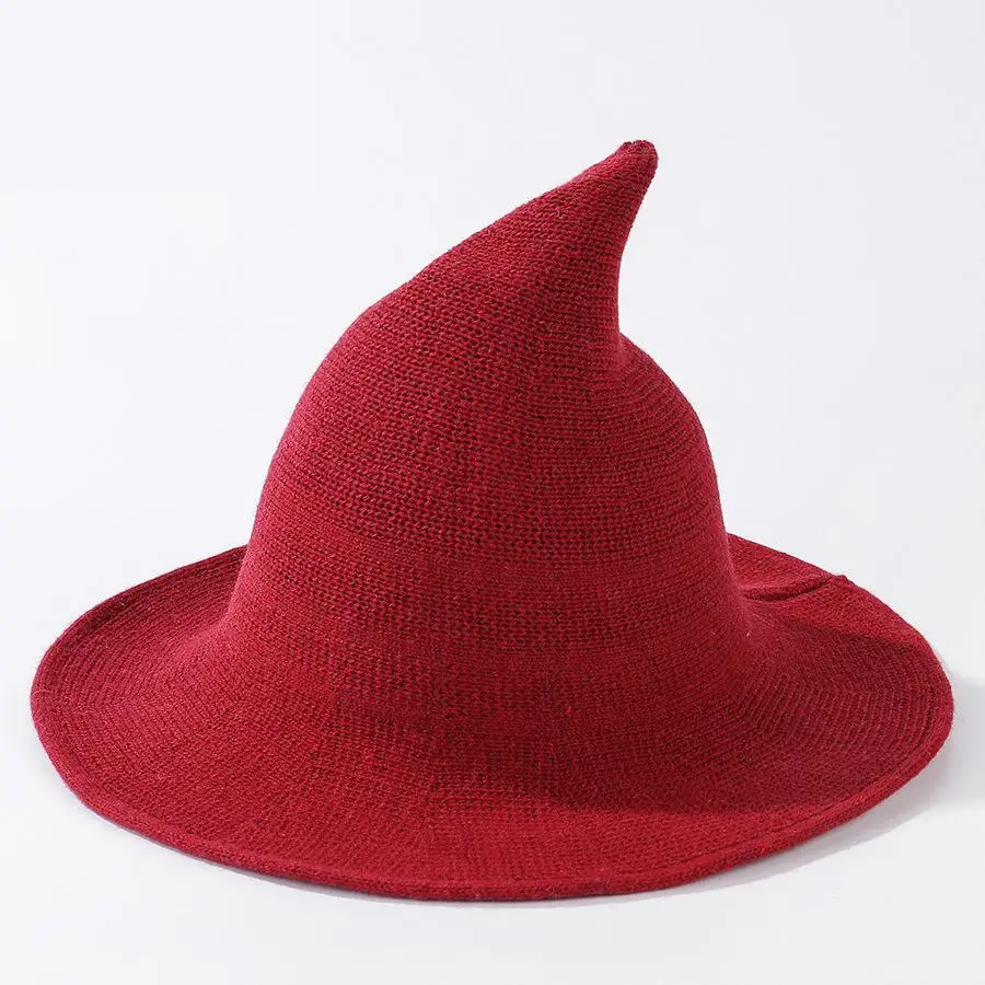 Halloween Witch Hat Women Men Knitted Hat For Women Girls Winter Thicken Warm Wool Cap Foldable Female Magic Christmas Cap Hot