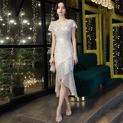 DongCMY Formal Sequin V-Neck Evening Dress Elegant Party Gala Prom vestidos de fiesta elegantes para mujer 2026 Sexy Dress