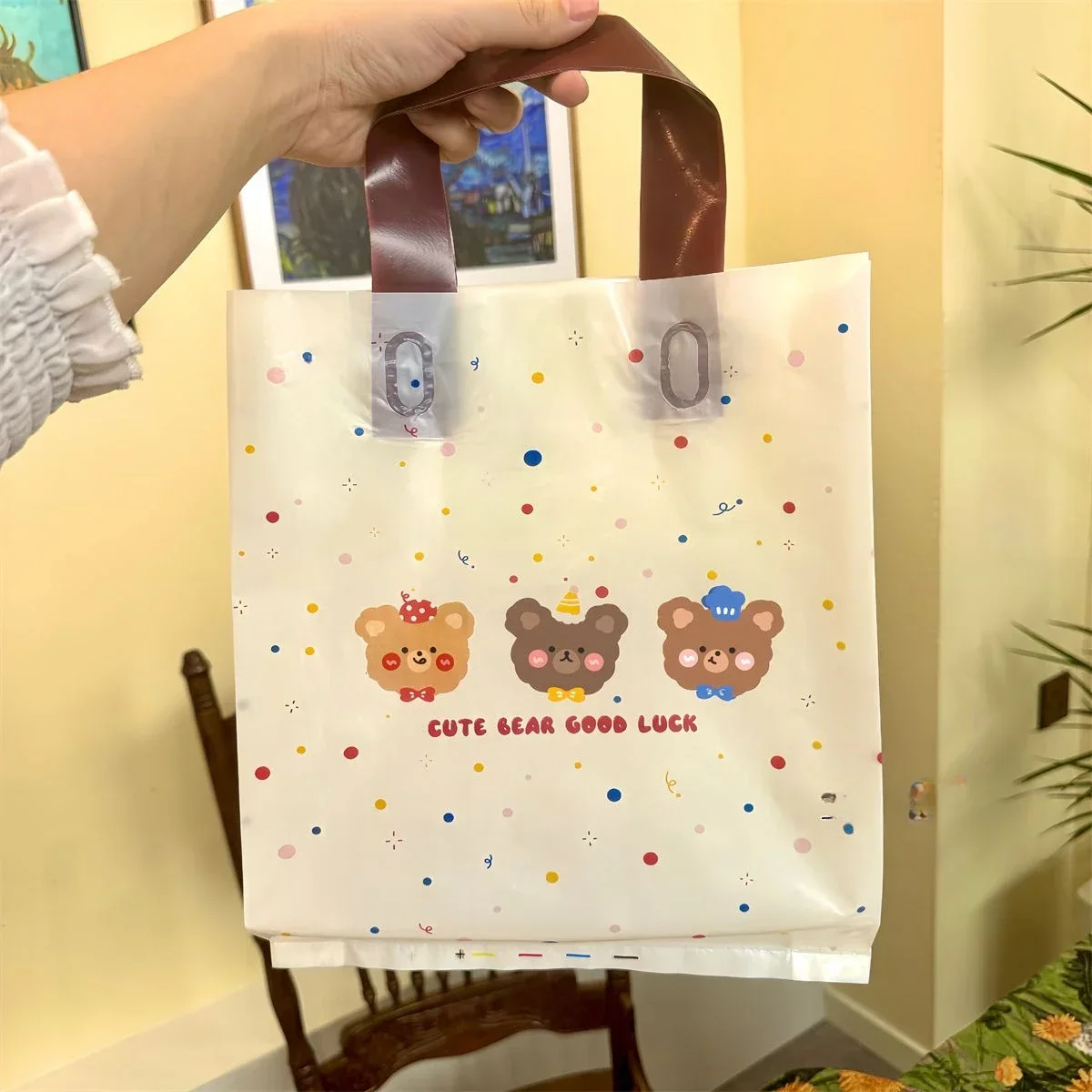 50 Pcs Cartoon Patterned Shopping Bags Clothing Stores Plastic Bags Handbags  Children's Clothing Store Gift Package Pocket