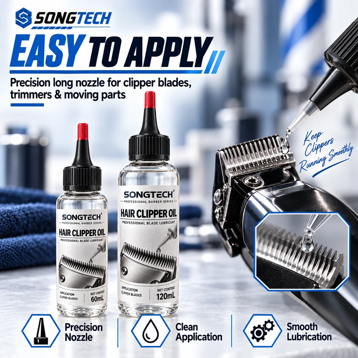 SONGTECH Electric Hair Clipper Oil Precision Nozzle Blade Lubricant Maintenance Oil for Shaver Trimmer Barber Salon Tools