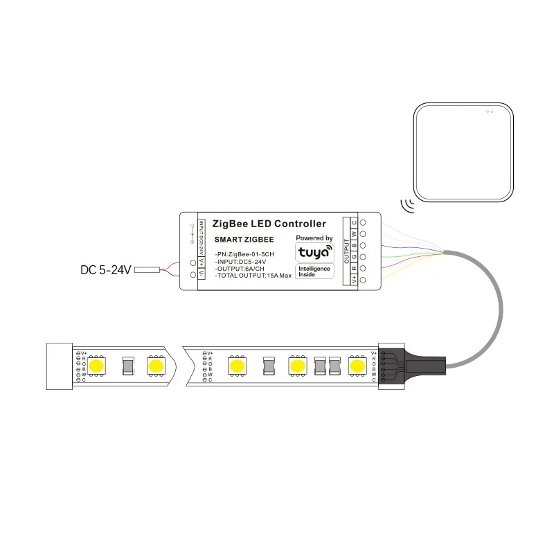 Tuya zigbee controlador led inteligente app rgbcct 15a 5-24v vida 12v 180w alexa 5ch rgbcw temperatura de cor controlador de tira led