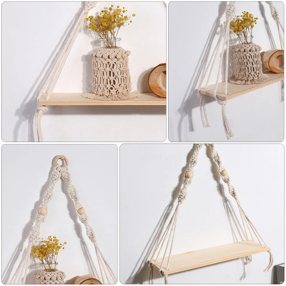 

1Pcs Macrame Wall Shelf Nordic Style Hanging Rack Handmade Tapestry Tassel Wooden Board Decorative Storage Rack Living Room