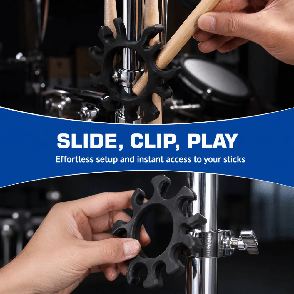 Professional Silicone Drumstick Holder Anti-Slip Design Black Drumstick Storage Clip Easy Mount Brush Holder For Drum Set