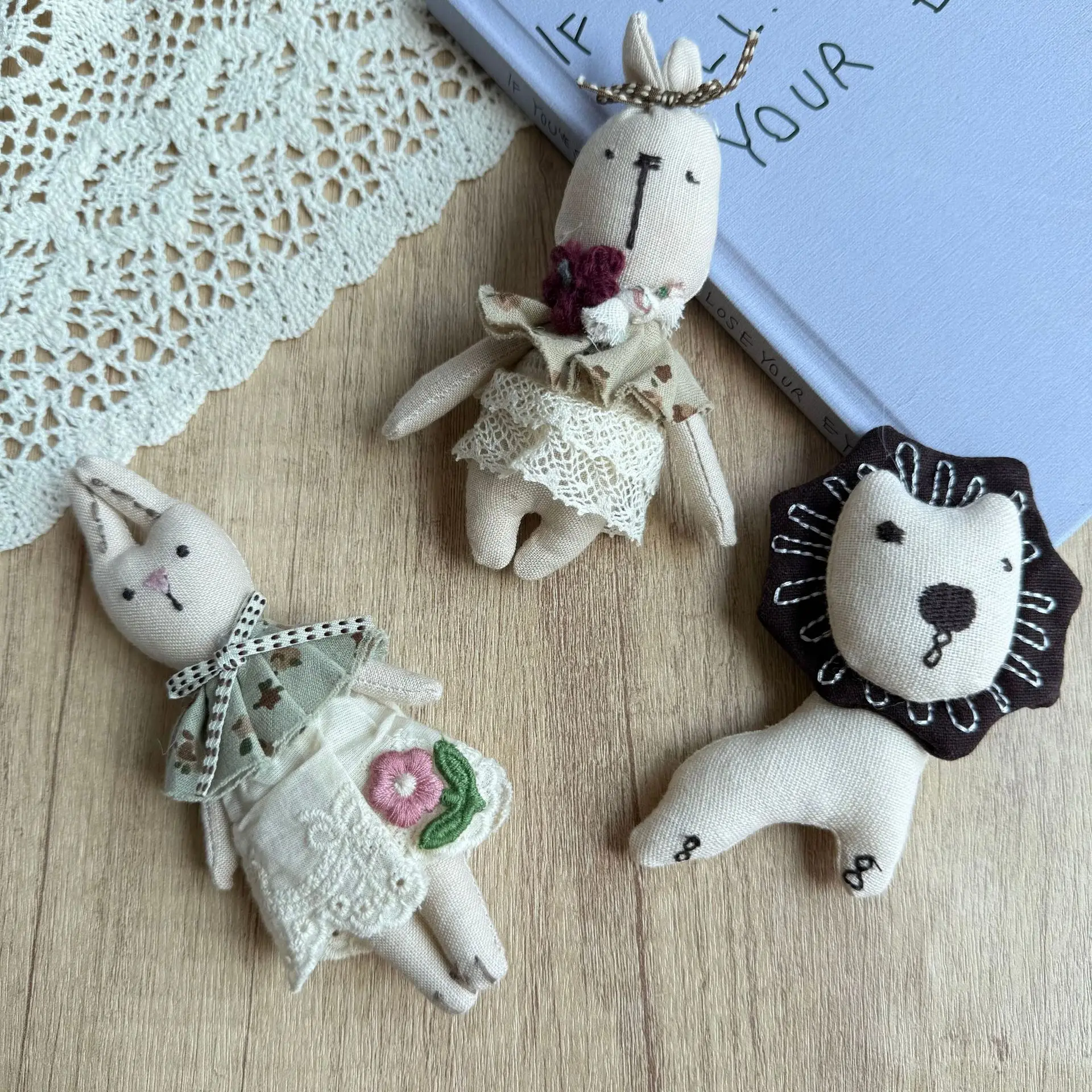 Korean Forest Sweet Bunny Doll Lace Floral Dress Small Plush Pendant Keychain for Kids Toy Bag Accessory Premium Quality