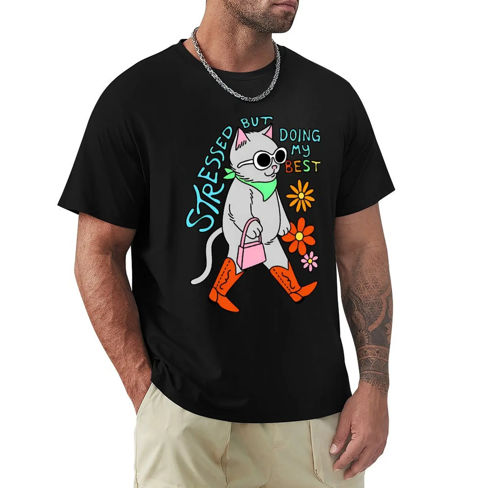 Stressed But Doing My Best Cat T-Shirt Big and Tall Gym T-Shirt