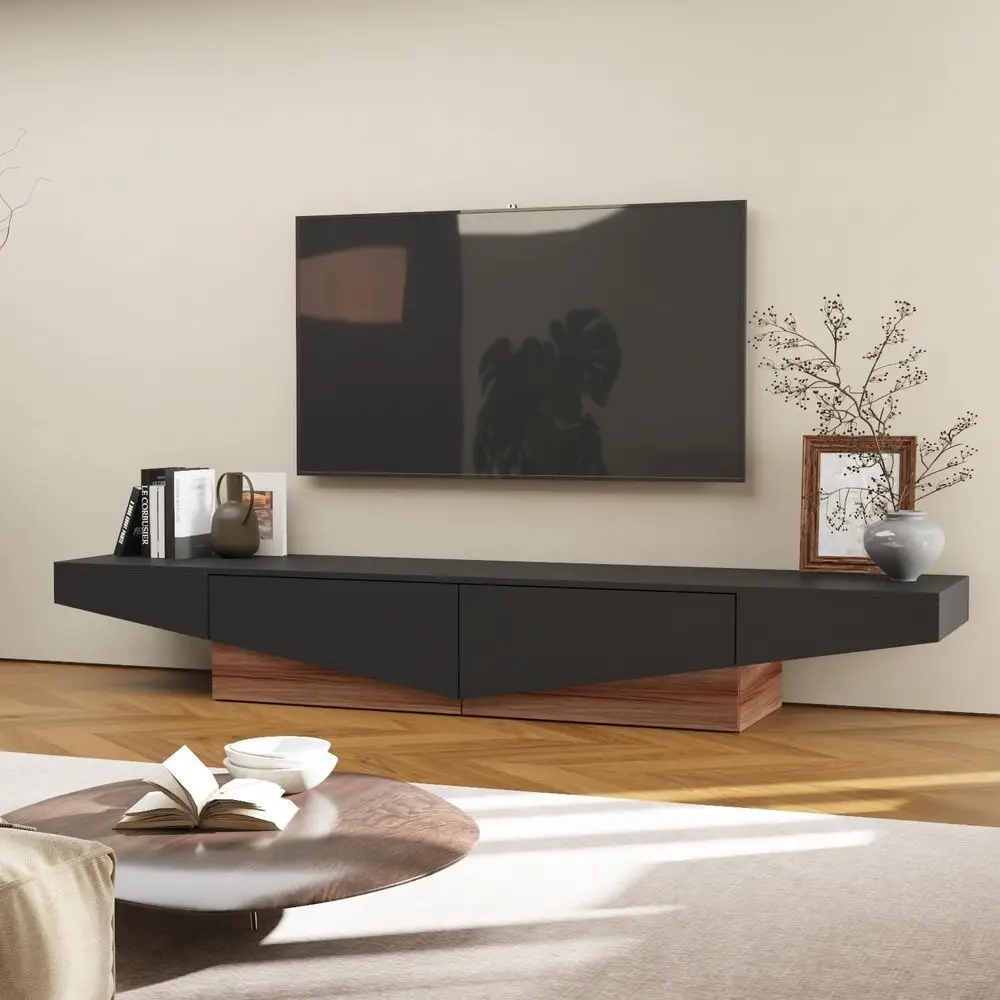 78.7ern TV Stand or TVs up to 80, Two-Tone Entertainment Center Media ole TV Tale with 2 Ders in Stylish Ship Shape, lack and ro