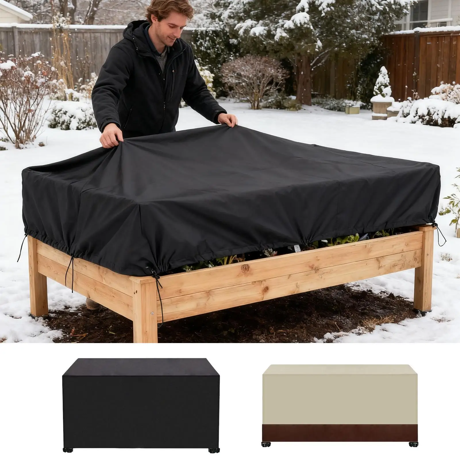 Raised Garden Bed Cover Waterproof with Drawstring Outdoor Plant Box Cover for Tomato Flowers Strawberry Blueberry Vegetables