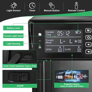 باب حظيرة الدجاج بالطاقة الشمسية الأوتوماتيكي بالطاقة الشمسية باب الدجاج وباب الدجاج بشحن USB 4 أوضاع مع مؤقت وضوء الإحساس أعلى 12 بيع منبه الدجاج على مدار الساعة - No4