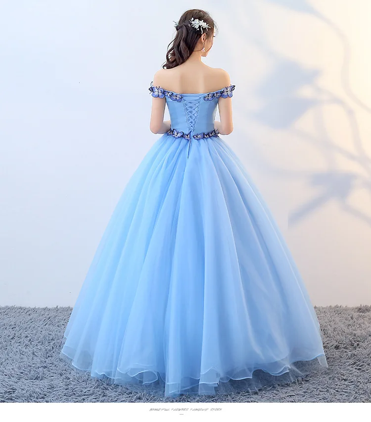 Lovely Blue Butterfly Off the Shoulder Quinceanera Dresses 2024 Prom Evening Party Gown Sleeveless Tulle robes 15 Years