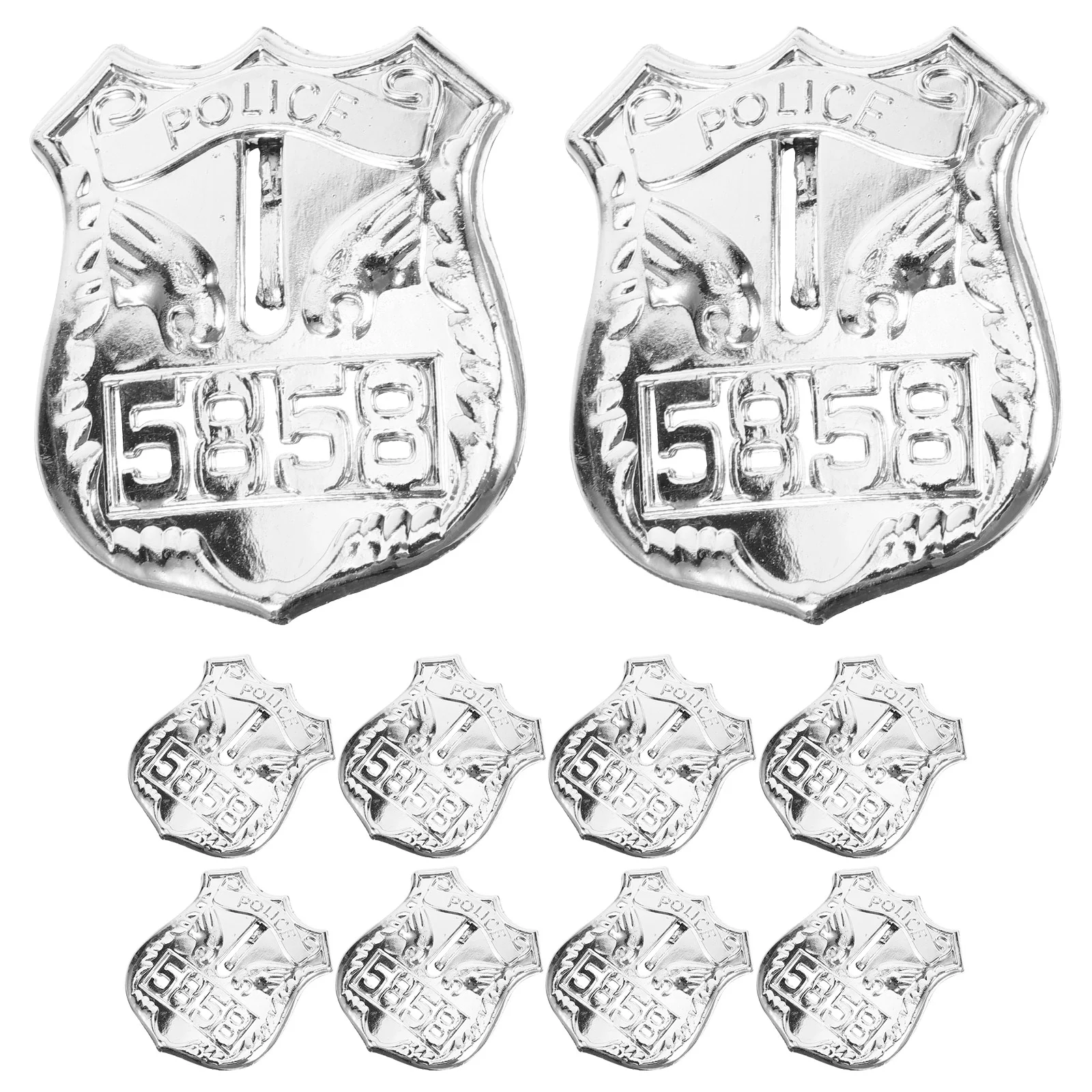 10 Pcs Policeman Badge Toy Insignia Vivid Brooch Crown Cop Cosplay Costume Silver Plastic Child