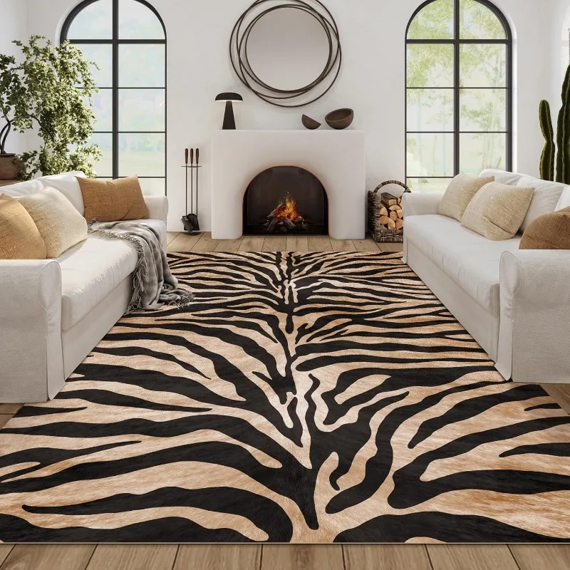 Tiger Leopard stripes Living Room Carpet Foldable Machine Washable Coffee Table Anti-slip Floor Mat Bedroom Bedside Soft Rug 러그