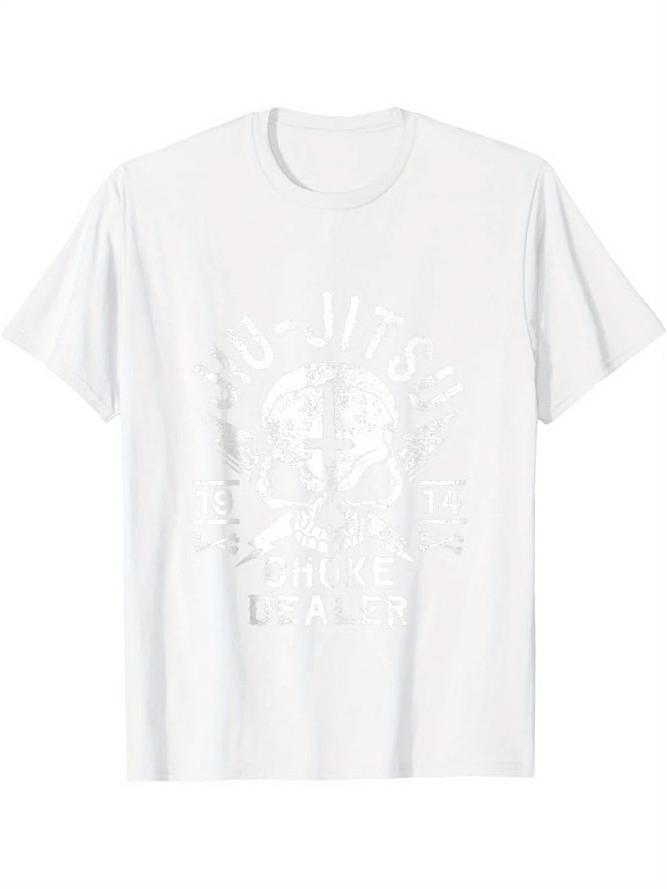 Men's Brazilian Jiu Jitsu martial arts pattern-design with bones and swords, 100% cotton round neck casual T-shirt.