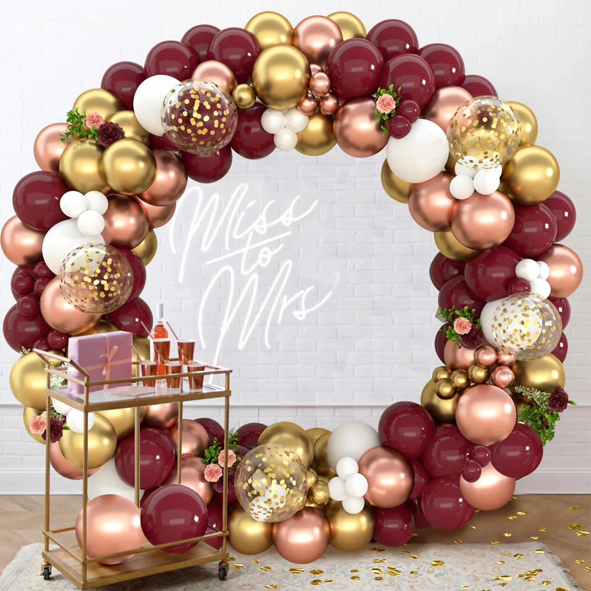 

118Pcs Wine Red Balloon Arch Garland Gold Confetti Balloons Chain for Girls Birthday Wedding Baby Shower Party Decor