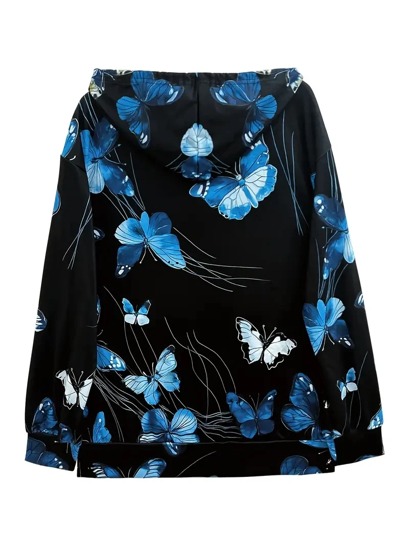 Women's Spring and Autumn Butterfly Print Fashion Casual Zipper Jacket
