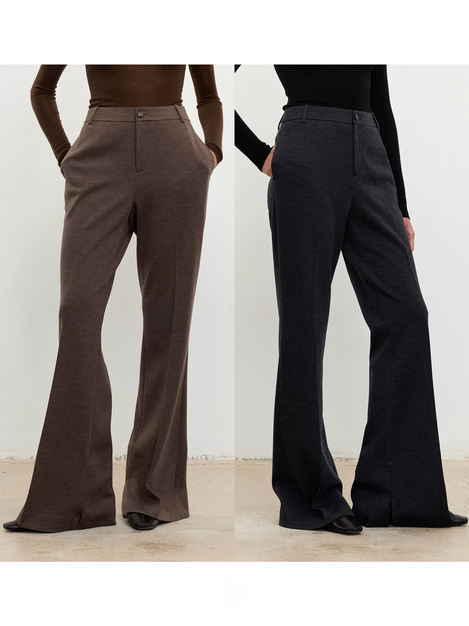 

A Waable Strong Twist Knitted Wool Split Micro Flared Pants Leg a Slimming Faionable Long Casual Pants for Women