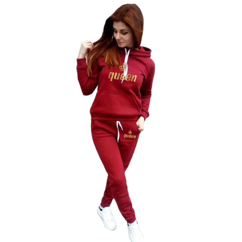 Pakaian olahraga wanita, Tracksuit Ratu dicetak Hoodies dan celana olahraga 2 buah Set musim semi musim gugur mode kasual olahraga wanita Jogging setelan 4XL