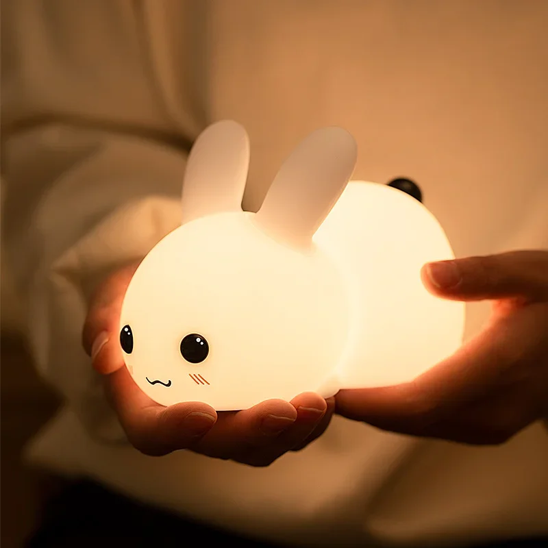 Night Light Cute Rabbit Colorful Light Voice Controlled Clapping Lamp Night Feeding Baby Bedroom Children\'s Home Decoration