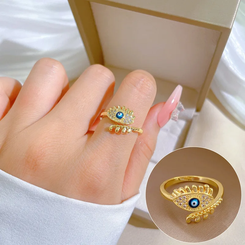 2026 nova moda luz de luxo cheio diamante olho anel feminino retro liga abertura ajustável simples jóias anel unisex casal anel
