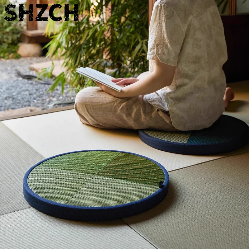 ‌Japanese Round Zafu Meditation Cushion Natural Braided Tatami Floor Mat for Tea Ceremony Yoga Zen Sitting Pad Home Decor