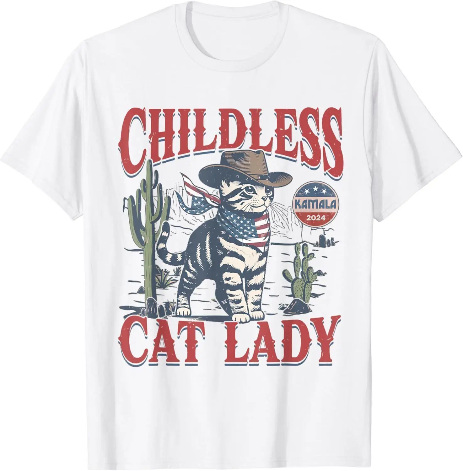 Cowboy Cat Childless Cat Lady For Kamala Election Voting Unisex T-Shirt, S - 5XL