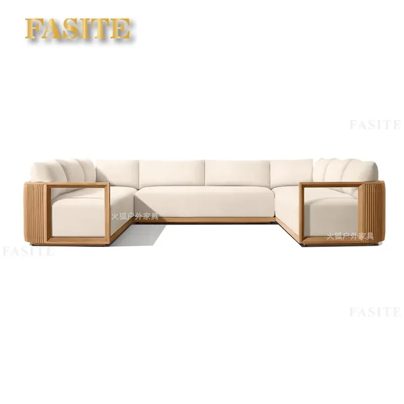 For Outdoor Teak Sofa Solid Wood Courtyard Villa Garden Balcony Hotel B&B Leisure Furniture Weather Resistant Durable