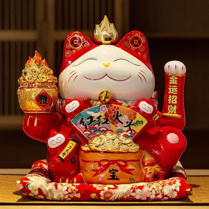 12-inch shaking hand beckoning cat ornaments Electric fortune cat large store cashier opening gift automatic beckoning