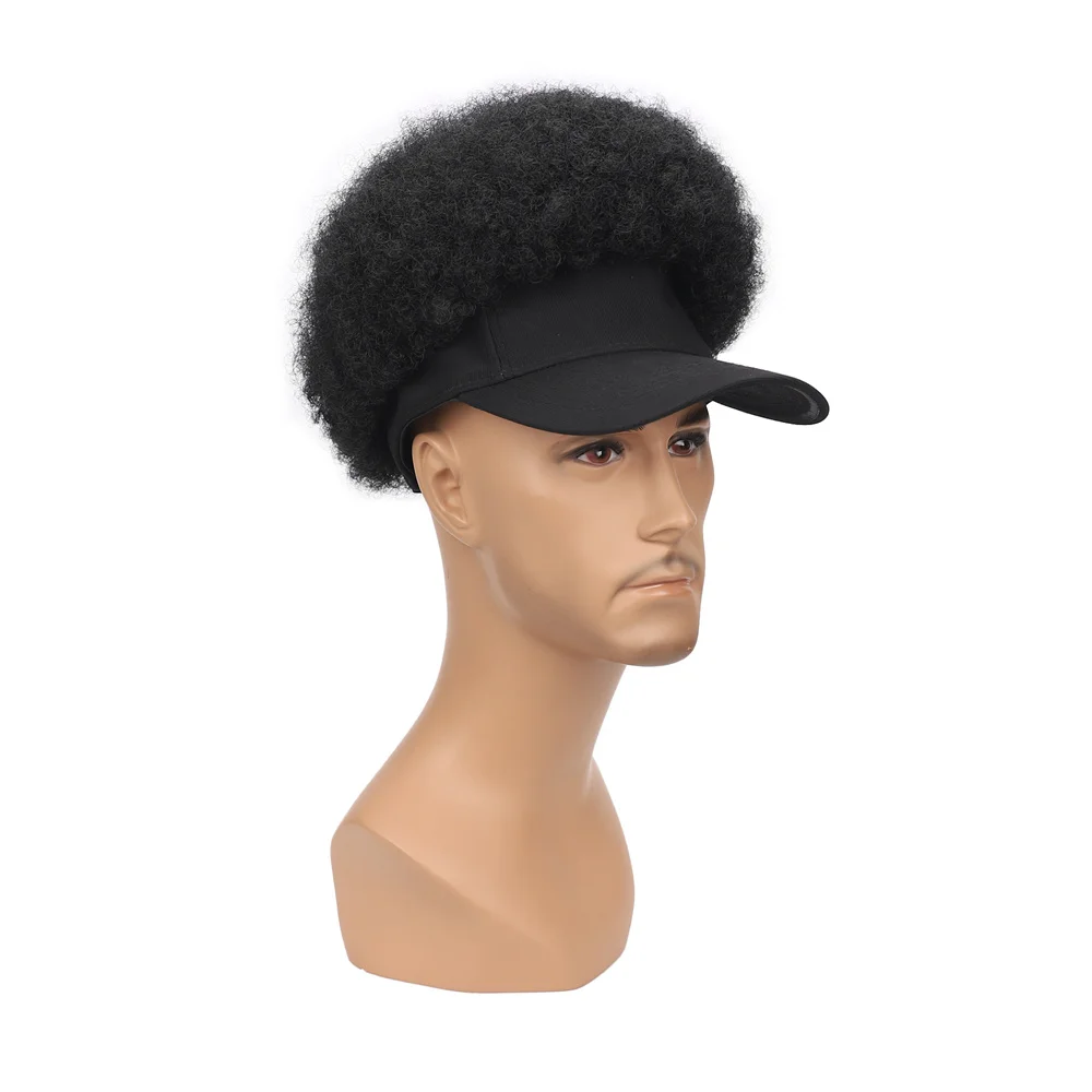 شعر مستعار أفرو قصير للرجال، غريب مجعد أسود قابل للتنفس، قبعة للحفلات التنكرية، مظهر طبيعي #2