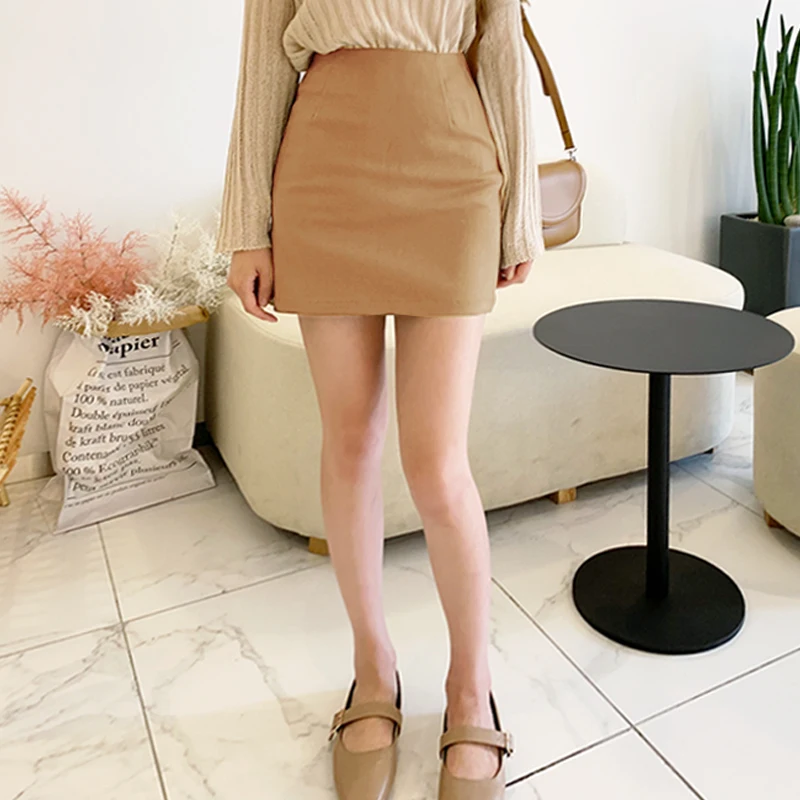 [سبب] تنورة Deluna H-Line Mini للنساء، لون خالص، تنورة قطنية مطاطية (3 ألوان)