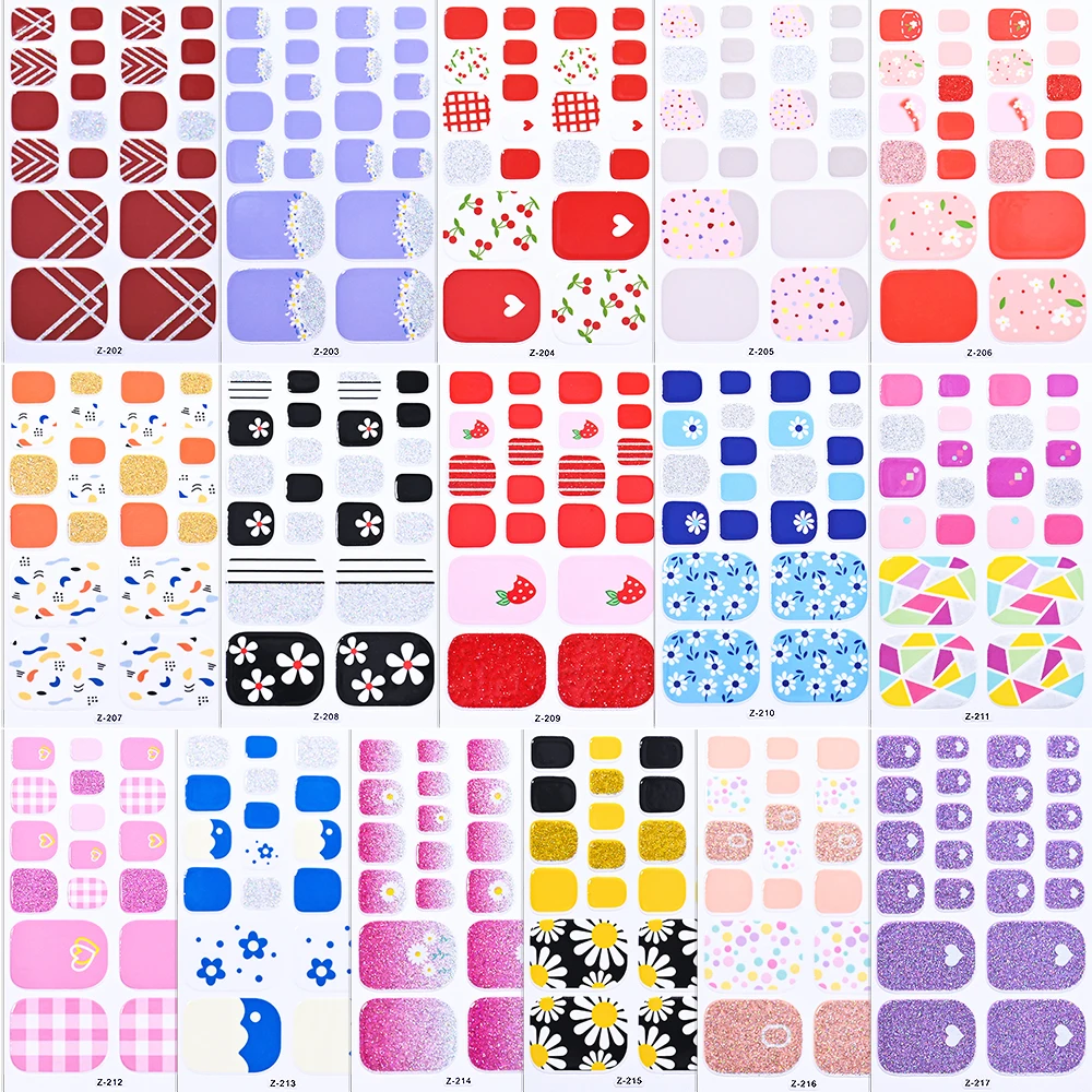 22 punte 1 foglio di cottura senza margherita fiore adesivo per unghia del piede copertura completa strisce polacche per unghie colorate autoadesive fai da te decalcomanie per piedi