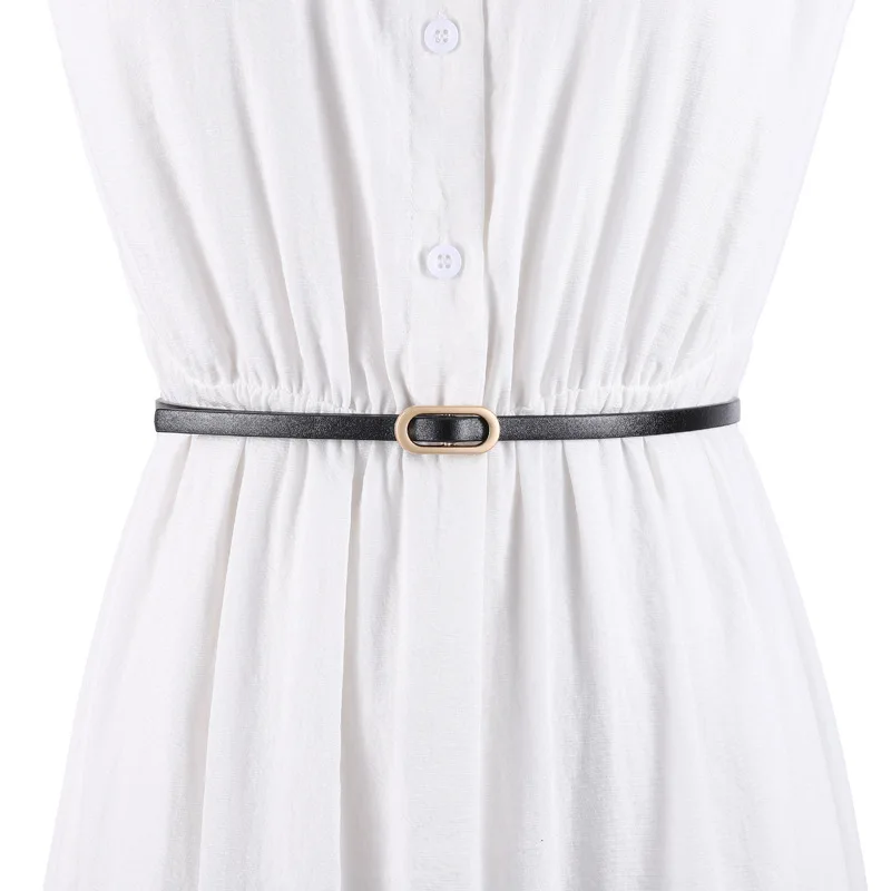 Korean-Style Simple Small Leather Belt for Women with Snap Clasp—Fashionable Thin Knot-Style Belt for Jeans and Coats