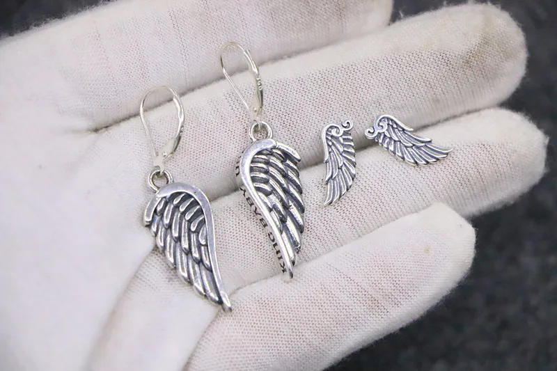 South Korea s925 Sterling Silver Earrings Simple Angel Wings Earrings Feminine Long Wings Earrings Retro