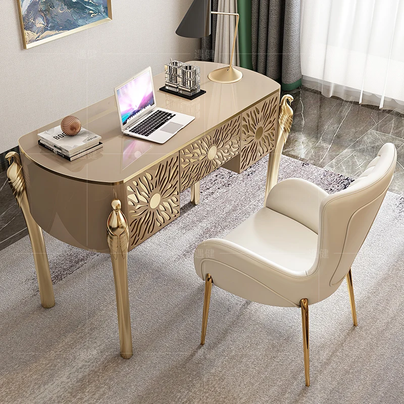 

Light luxury desk post-modern simple desk designer household computer stainless steel paint consultation writing desk